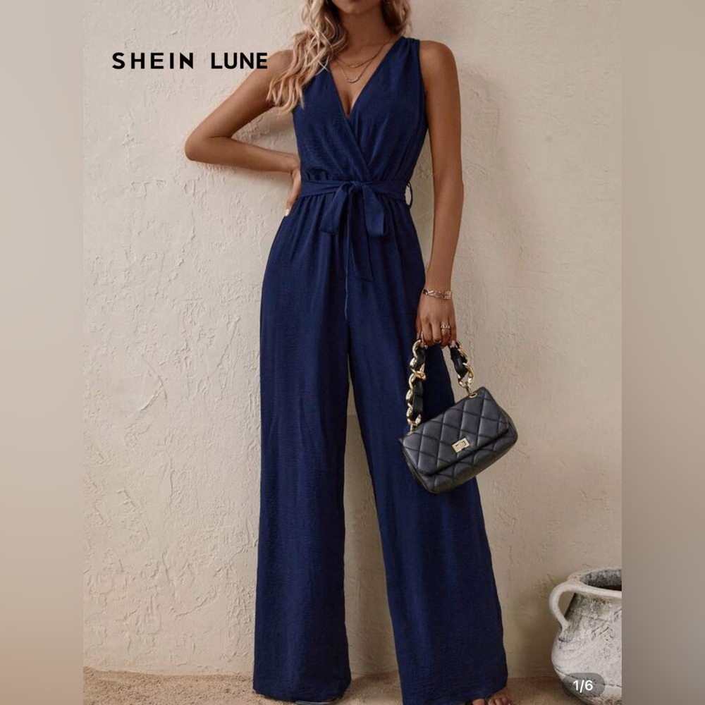 SHEIN Blue Wide Leg Pants with Relaxed Silhouette